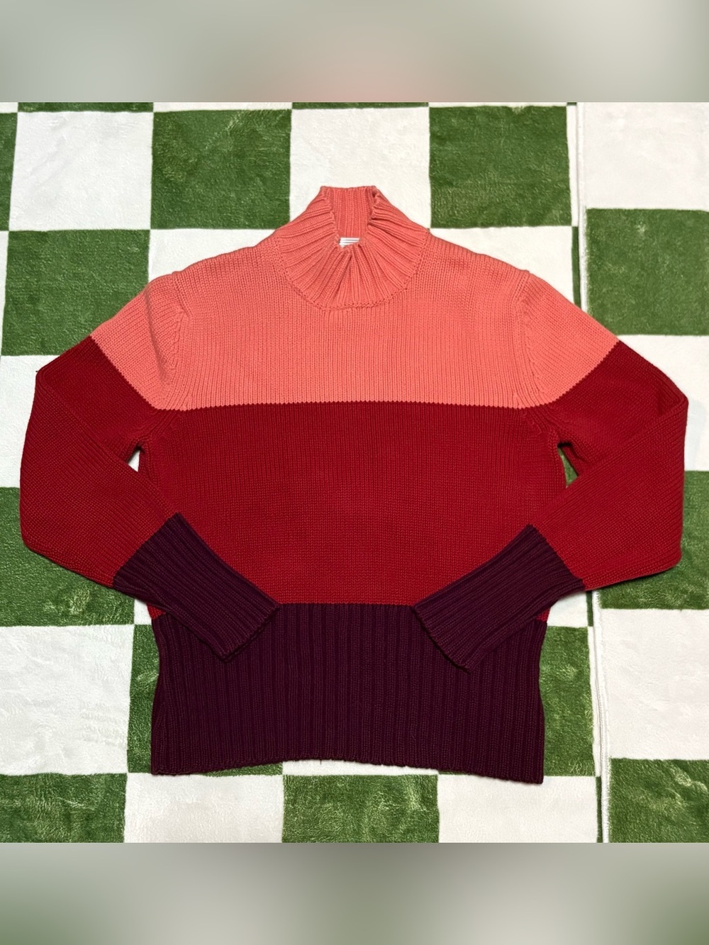 Vintage Jones Wear Sport Knit Turtleneck Sweater Colorblock 100% Cotton